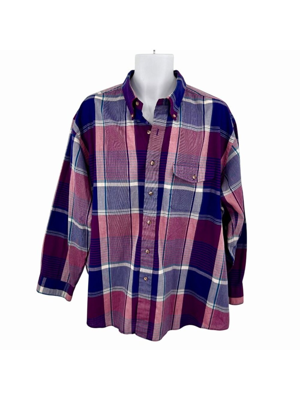 VINTAGE GANT MEN'S PURPLE FOXHUNT PLAID BUTTON-DOWN LONG SLEEVE SHIRT - 2XBIG